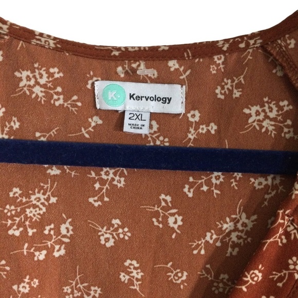 Kervology Plus Size Dipsy Floral Rust and cream Prairie Boho Midi Dress Nwot - Picture 5 of 13